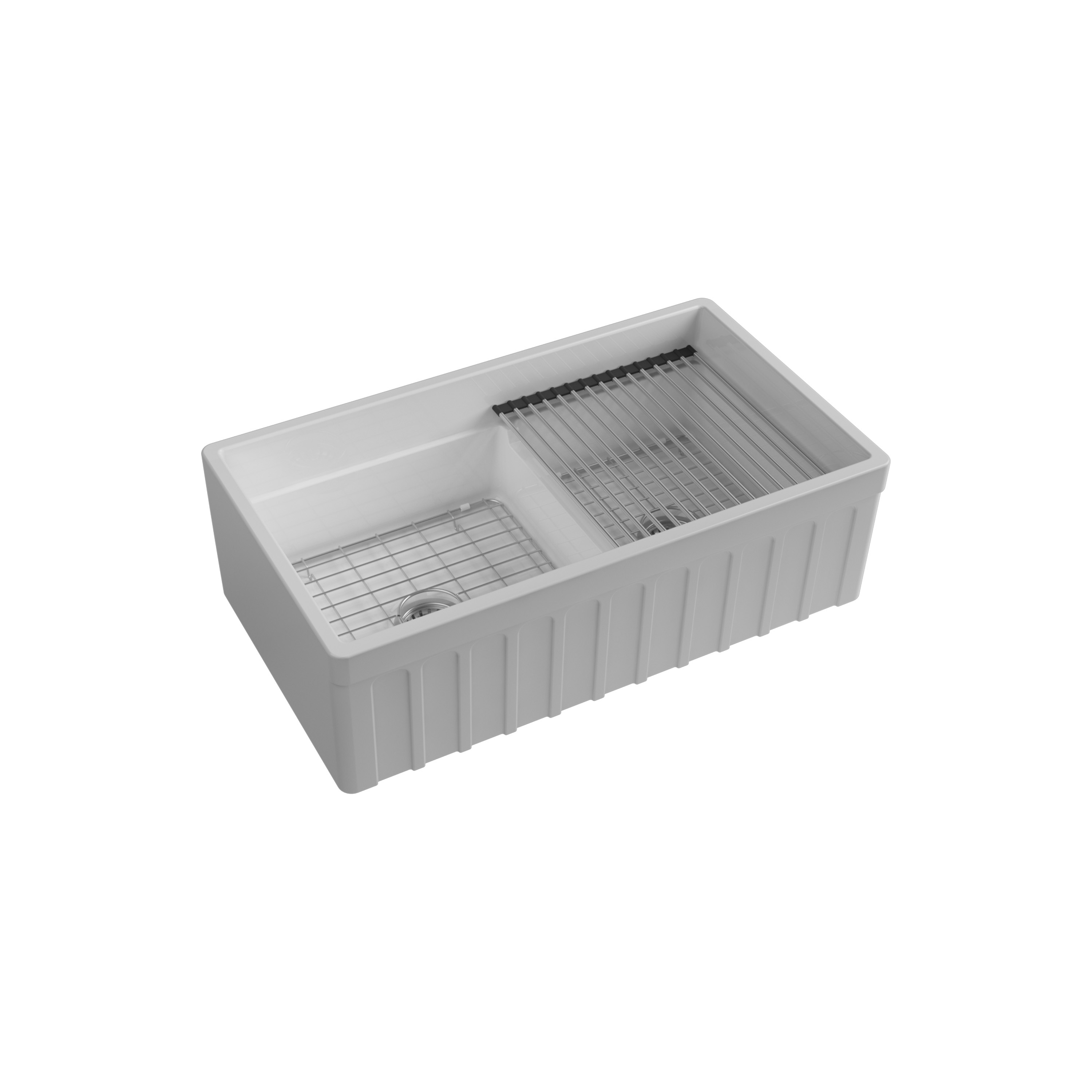 Modenna  33" Double Bowl, Low Level Steped, Matte White
