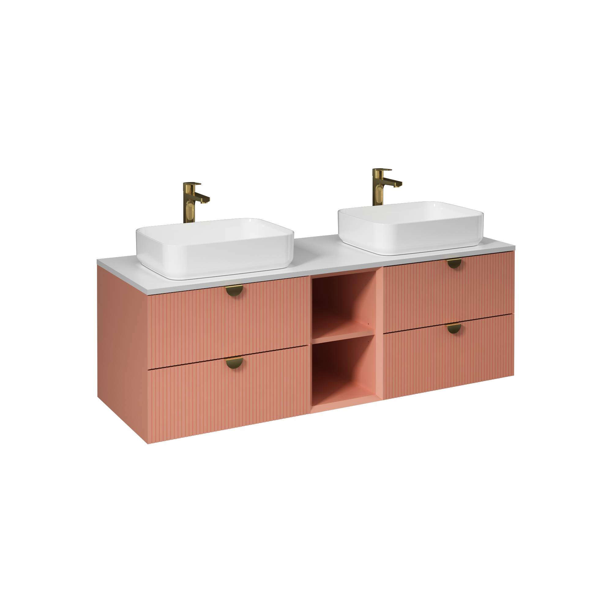 Infinity Washbasin Cabinet Dark Salmon, with Salmon Washbasin 51"