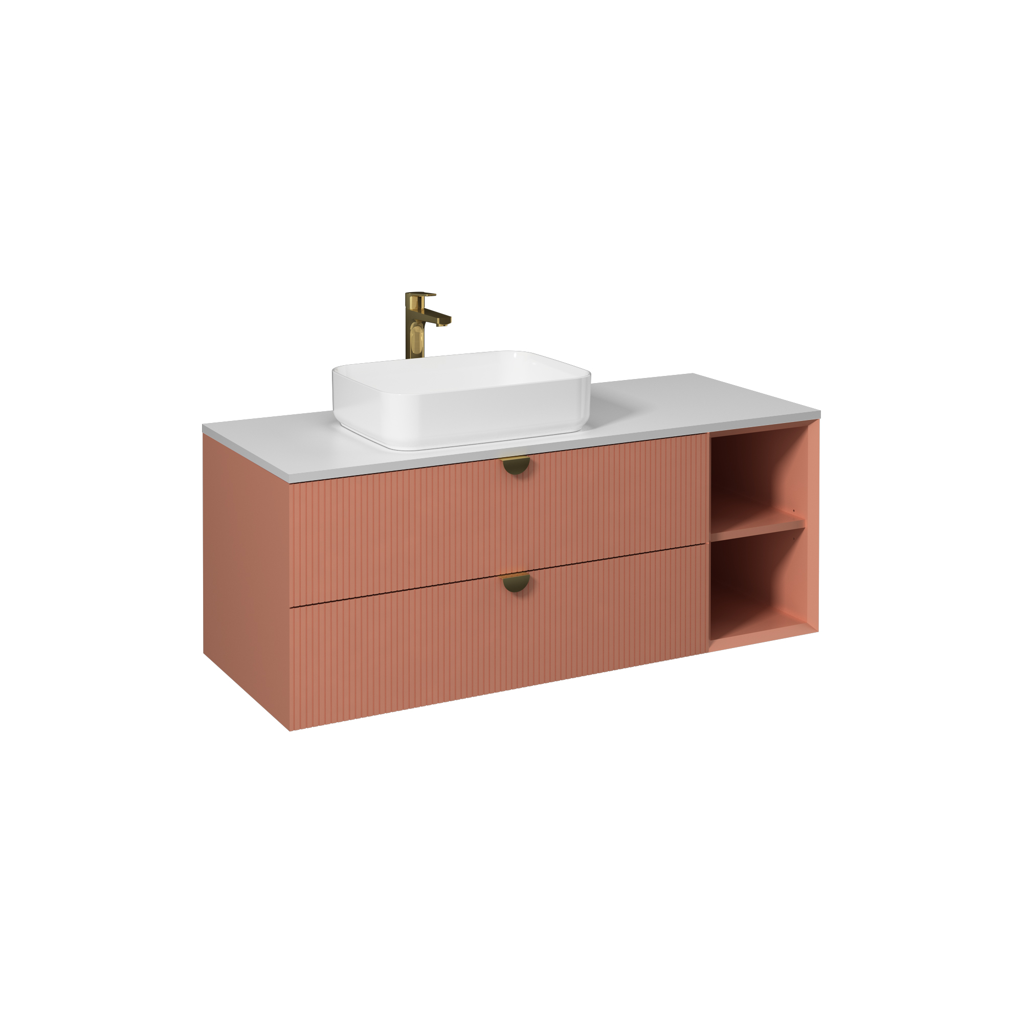 Infinity Washbasin Cabinet, Dark Salmon, with White Washbasin 51"