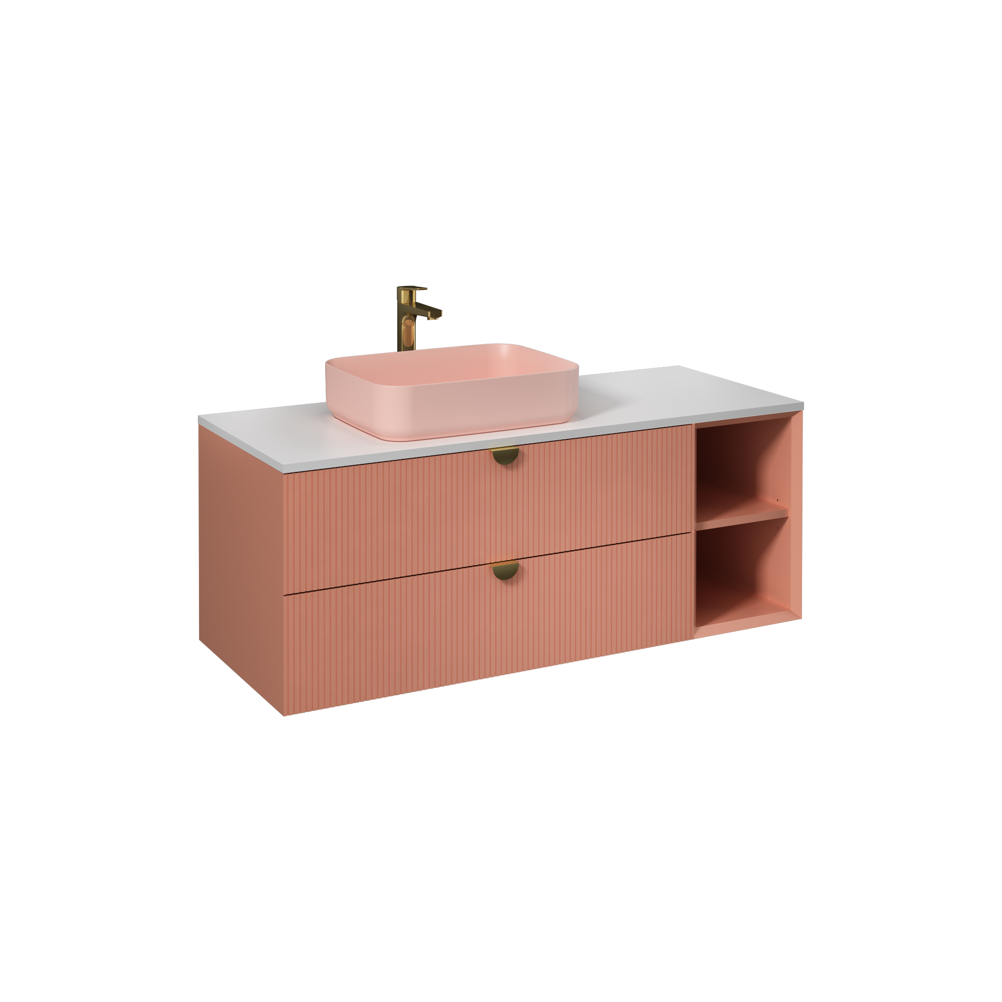 Infinity Washbasin Cabinet Dark Salmon, with Salmon Washbasin 51"