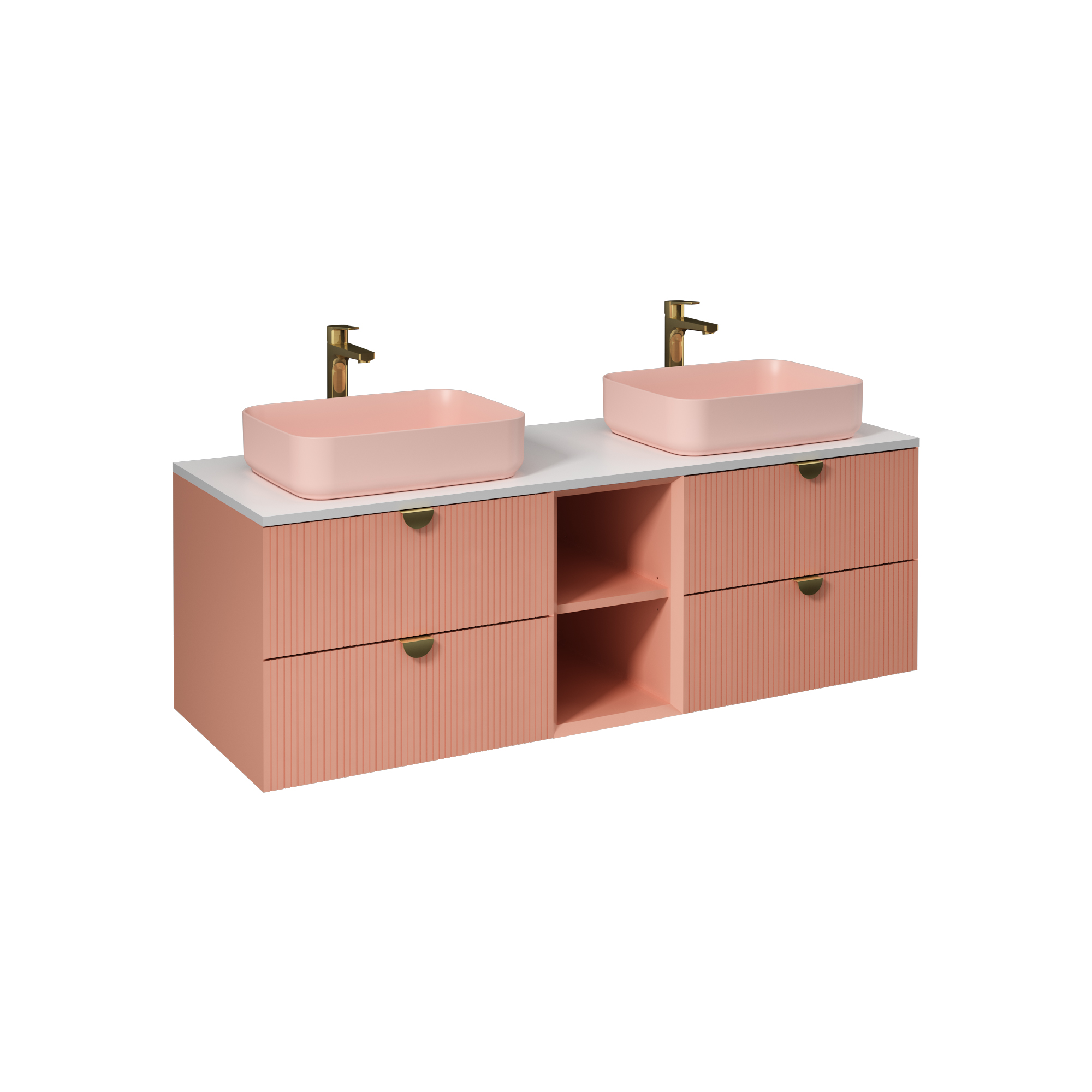 Infinity Washbasin Cabinet Dark Salmon, with Salmon Washbasin 51"