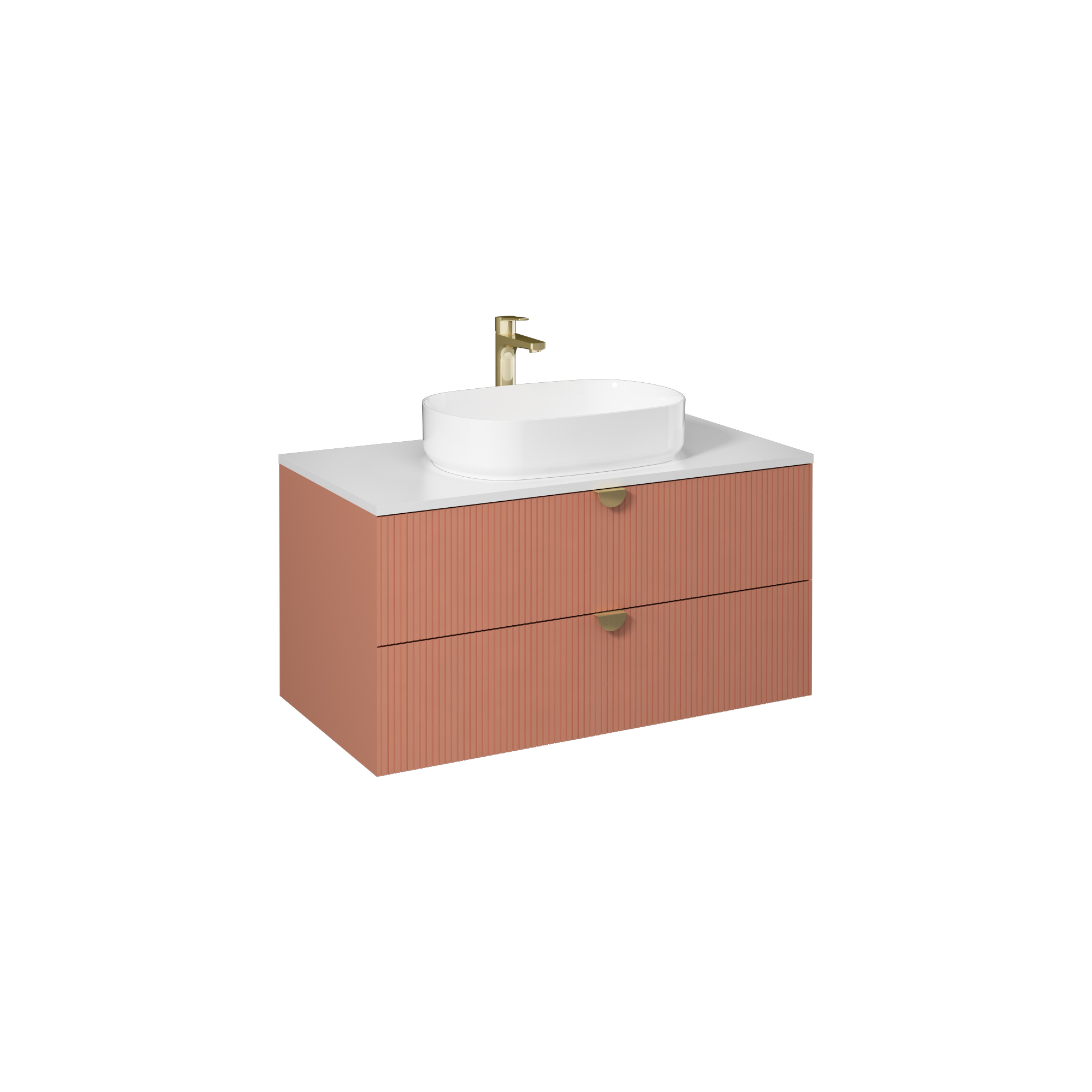 Infinity Washbasin Cabinet Dark Salmon, with Salmon Washbasin 51"