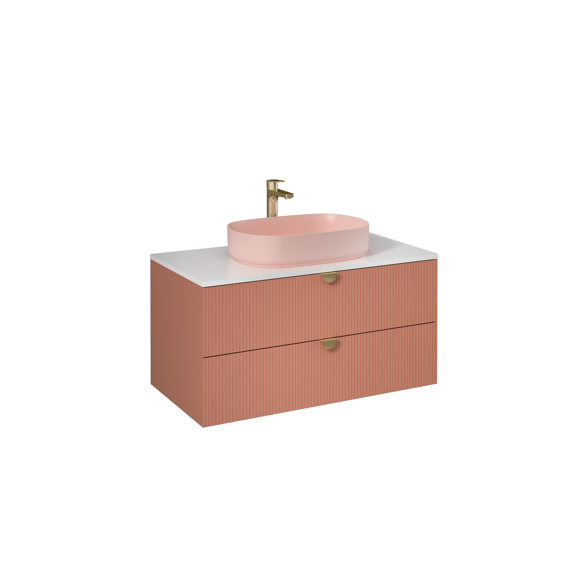 Infinity Washbasin Cabinet Dark Salmon, with Salmon Washbasin 51"